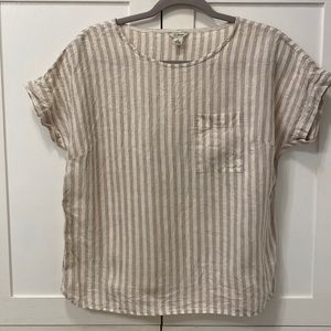 Women's Premium Washable Linen Shirt, Short-Sleeve Tee Stripe